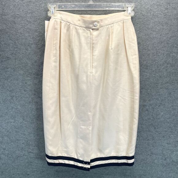Vintage Carlisle Lined Skirt 100% Silk US Sz 4 Ivory Pencil A-Line Stripe Detail - Picture 3 of 8
